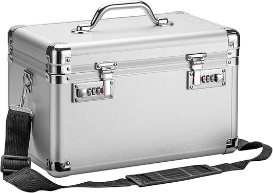 Large Lock Box - 15.1x8.7x9.4 Inch Lockable Security Storage Case with Combination Lock, Locking Medicine Box for Personal Items, Passports and Pills, Lockbox for Home Office, Silver
