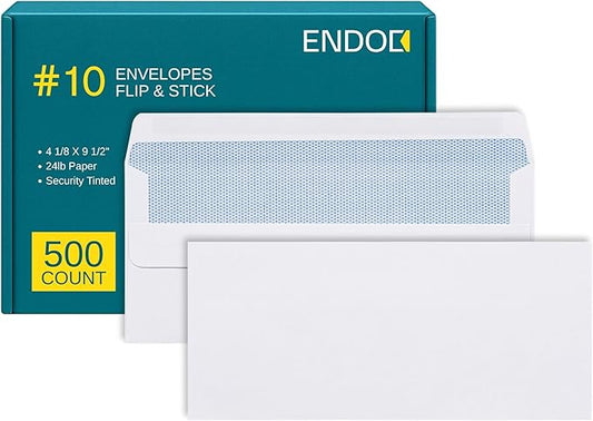 #10 Envelopes Self Seal - 500/pack - 4 1/8 x 9 1/2 inch Letter Size - Business Envelopes #10 Flip & Stick Closure, Security Tinted for Invoices, Statements - Blank White 24lb Paper