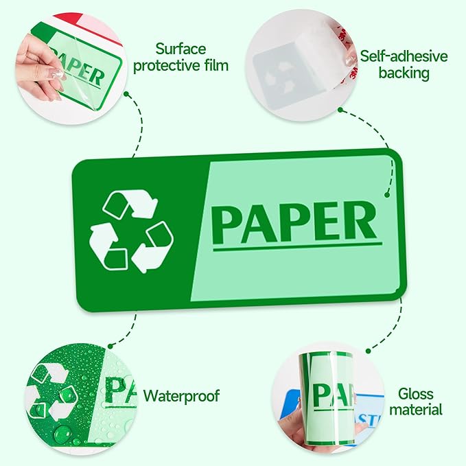 4PCS Recycle Stickers for Trash Bins，Self-Adhesive Waterproof and Fade Resistant Trash Recycle Stickers, Recycling Labels for Trash Can for Home, Office, Apartment, Hotel, School and Public Area