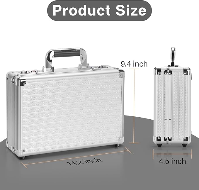 Security Lock Boxes - 14.2 x 9.4 x 4.5 Inch Medium, Portable Locking Storage Totes with Dual Combination Locks, Medicine Lock Box, Lock Boxes for Personal Items, Cash & Briefcase - Silver