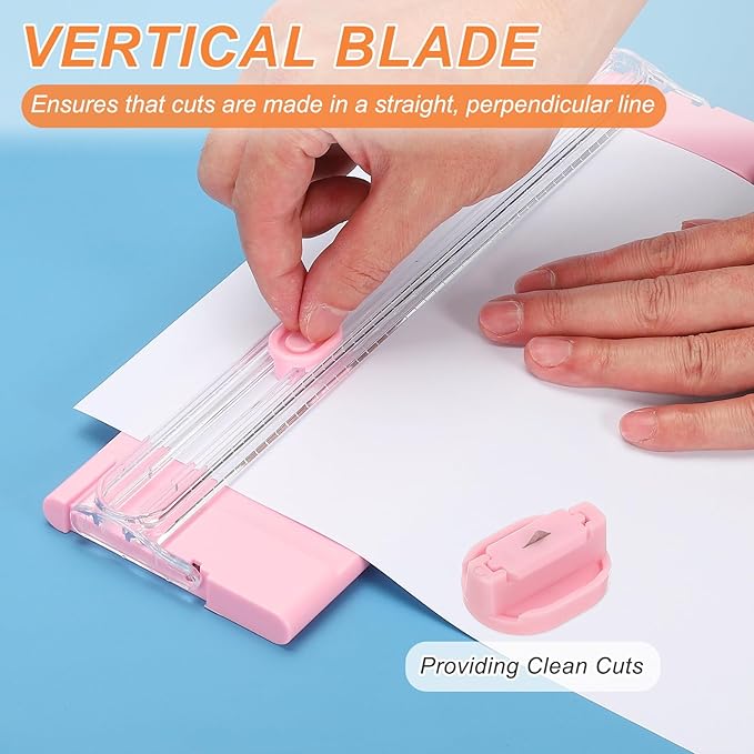PATIKIL Paper Cutter Trimmer, A4 Straight Small Portable Paper Slide Paper Slicer with Safe-Guard for Craft Cardstock Label Card, Scrapbook Photo, Pink
