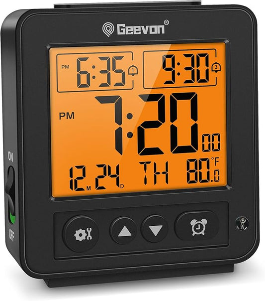 Geevon Smart Night Light Small Digital Alarm Clock with 2 Increasing Beep Alarm, Indoor Temperature, Battery Operated Travel Clock for Bedroom, Bedside, Desk(Black)