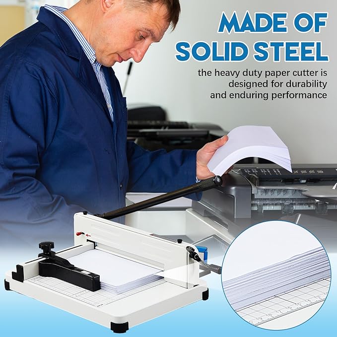 12 Inch A4 Heavy Duty Guillotine Paper Cutter 400 Sheet Capacity Guillotine Paper Cutter Stack Cards Trimmer Solid Steel with Metal Base for Cardstock Leather Office Home School (Beige)