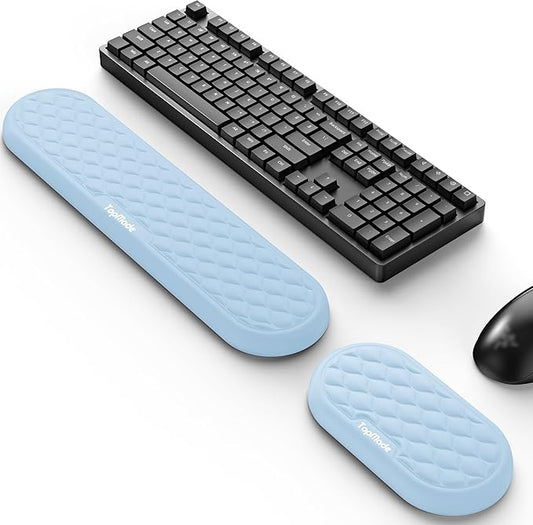 TopMade Upgraded Wider Wrist Rest Set, Soft Memory Foam Keyboard Hand Rest Pad, Computer Ergonomic Keyboard Mouse Wrist Support for Typing Pain Relief, Comfort for Office, Gaming, Study, White Ice