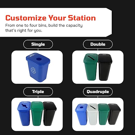 City Box 10 Gallon Double Bin Trash Can Recycle Bin with Lid for Residential, Business, and Commercial Recycling - NYC Compliant (Cans Waste, 10 Gallon)
