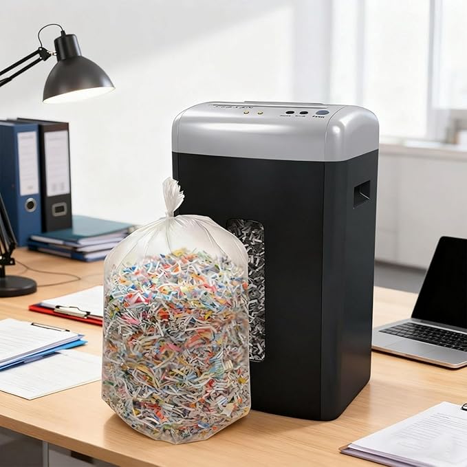 Baderke 100 Pcs Shredder Bags 8.5 Gallon Paper Shred Waste Bags 24 * 14'' White Clear Trash Can Liners Compatible with Shredders for Home Office Paper Trash, 1 Roll of 20 Bag