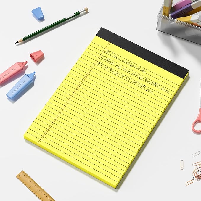 Yellow Legal Pads Note Pads 8.5 x 11 inch Wide Ruled, 30 Sheets/Pad, 20lb Colored Paper, Perforated Notepad with Sturdy Back (3 Pads Yellow)