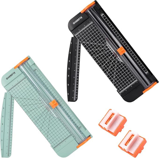 2 Set A4 Paper Cutter 12 Inch Titanium Paper Trimmer Scrapbooking Tool with 2pcs Replacement Blades with Automatic Safety Guard and Side Ruler for Craft Paper,Cardstock,Photo,Coupon, Label