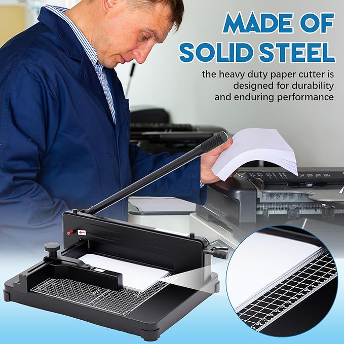 12 Inch A4 Heavy Duty Guillotine Paper Cutter 400 Sheet Capacity Guillotine Paper Cutter Stack Cards Trimmer Solid Steel with Metal Base for Cardstock Leather Office Home School (Black)