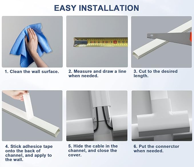 Cord Cover Raceway Kit - 157" Paintable Cable Concealer, Wire Hider for TV Wall Mounting and Wire Management