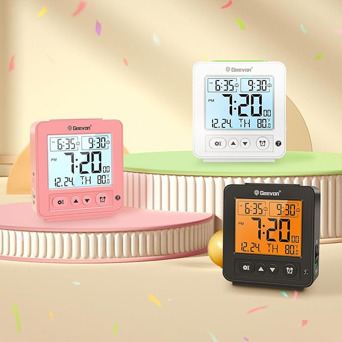 Geevon Smart Night Light Small Digital Alarm Clock with 2 Increasing Beep Alarm, Indoor Temperature, Battery Operated Travel Clock for Bedroom, Bedside, Desk(Black)