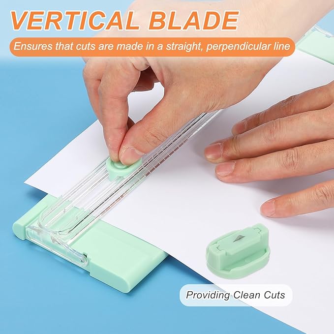 PATIKIL Paper Cutter Trimmer, A4 Straight Small Portable Paper Slide Paper Slicer with Safe-Guard for Craft Cardstock Label Card, Scrapbook Photo, Green