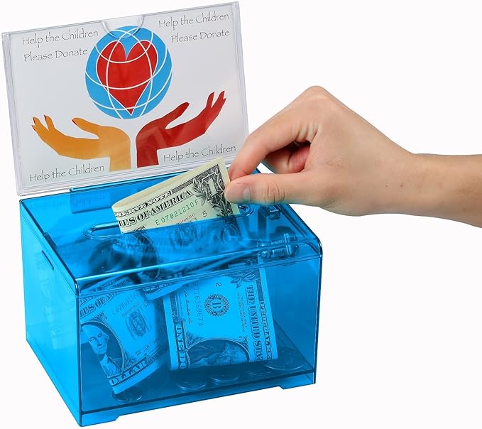 AdirOffice Crystal Blue Acrylic Donation Box with Lock - Multipurpose Suggestion Box for Office, Fundraisers, or School Voting - 6.25x4.5x4 Inches