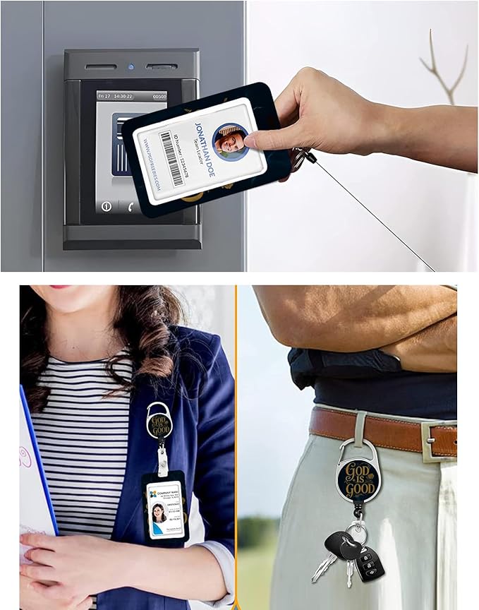 Christian Lanyard with ID Holder for Women, Jesus Bible Verse Badge Holder with Breawaway Adjustable Lanyard Retractable Reel Clip,for Pastors Teachers Students Men（Blue Marble God is Good）