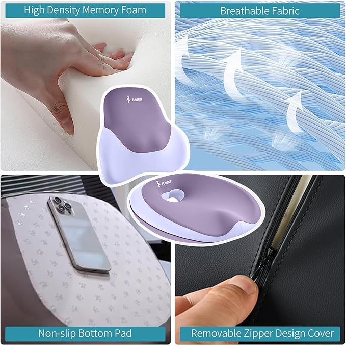 FLORICH Seat Cushion Lumbar Support Pillow for Office Chair, Car Lower Back Support, Ergonomic Desk Chair Pillow for Butt and Back Support of Memory Foam Seat Pad(Purple)