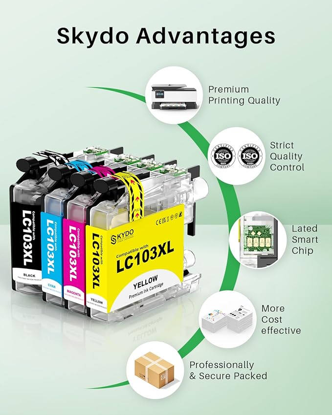 LC103XL LC103 Color Ink Cartridge Compatible for Brother LC103 XL LC101 103 Work With Brother MFC-J870DW MFC-J4510DW MFC-J450DW MFC-J6920DW MFC-J650DW (1 Black, 1 Cyan, 1 Magenta, 1 Yellow | 4 Pack)