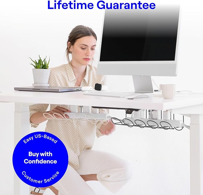 CarryUp Under Desk Cable Tray, No Drill Wire Management Clamp, Computer Cord Organizer, Cable Hider & Holder, Cord Keepers for Home Office Organization, Powder Coated Metal, Dorm Essentialss - Cream