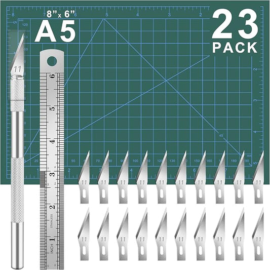 DIYSELF 23 Pack Craft Knife Precision Hobby Knife Kit, 1 Exacto Knife with 20 Spare Art Knife Blades for Art, Scrapbooking, Stencil, 8" x 6" Cutting Mat