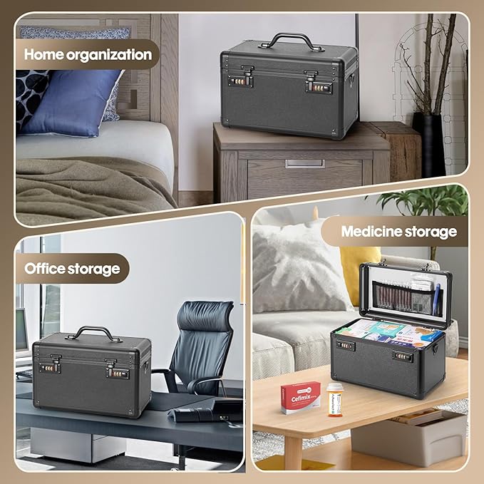 Large Lock Box - Security Combination Lock Box, Locking Storage Case for Personal Items and Medicine, Childproof Lockable Lockbox for Home/Office/School, 11.2x7.4x6.8 Inch, Black