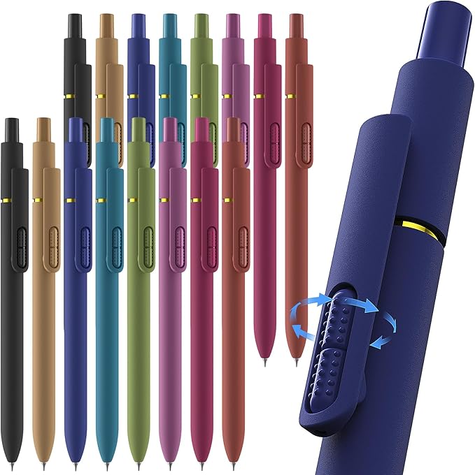 16 Pcs Gel Ink Pens, 0.7mm Fine Point for Smooth Writing Journaling Aesthetic Pens, Black Quick-Dry Long Lasting Fidge Pens, Cute School Office Supplies Gifts for Women （Vintage -Black Ink）