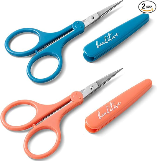 Beaditive High Precision Detail Scissors Set (2-Pc) Sharp, Fine Tips | Paper Cutting, Scrapbooking, Sewing, Crafting | Stainless Steel | Protective Cover (Mid Century)