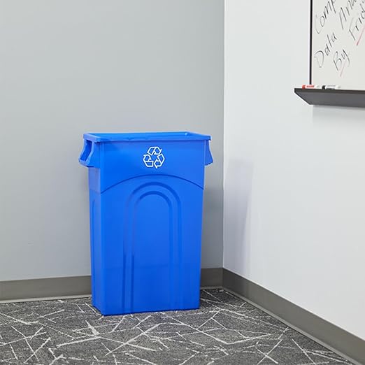 United Solutions Highboy Recycling Container, 23 Gallon, Space Saving Slim Profile and Easy Bag Removal for Indoor or Outdoor use, Recycle Blue