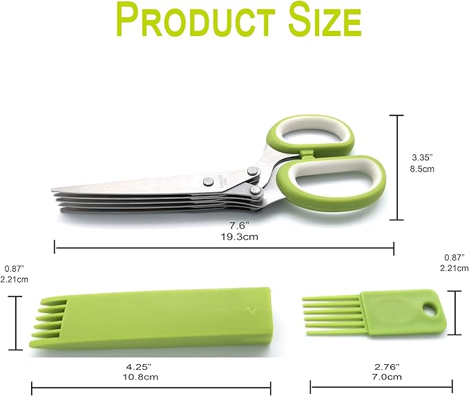 Herb Scissors with 5 Blades & Cleaning Kit, Stainless Steel Kitchen Shears for Herbs, Lettuce, Cilantro, Dishwasher Safe, Soft-Grip Handle