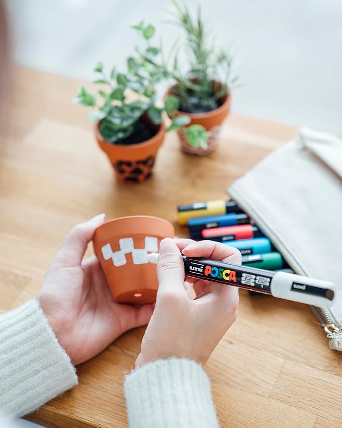 Uni Posca Paint Markers, 5M Medium Acrylic Markers with Reversible Tips, Artist Recommended For Gifts, Decorations, Fabric, Metal, Glass, Wood and Canvas, Assorted Colors, Set of 29