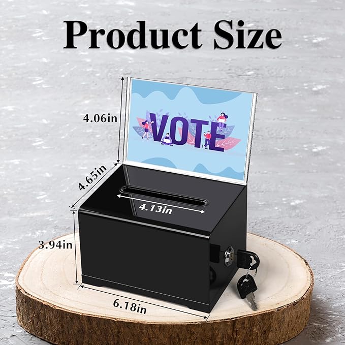 VOISEN Acrylic Donation Box with Lock, Black Tip Jar with Sign Holder, Suggestion Box for Fundraising, Donation, Bar, School Voting, 6.2x4.6x3.9 Inch