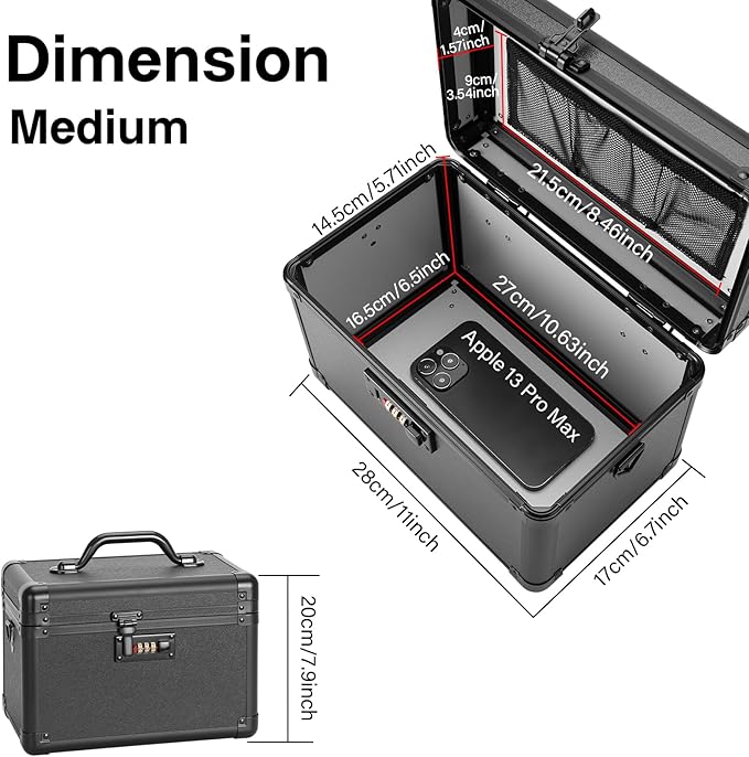 Large Lock Box - 11x6.7x7.9 Inch Lockable Security Storage Case with Combination Lock, Locking Medicine Box for Personal Items, Passports and Pills, Lockbox for Home Office, Black