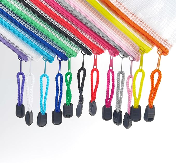 AUSTARK Plastic Mesh Zipper Pouch, 12Pcs Zipper File Bags with Label Pocket, A3 Size 16.9x12in, White