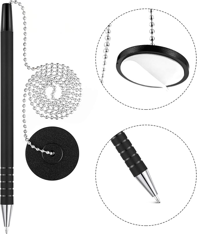 20 Pieces Security Pen Set with Bead Chain and Holder, Desktop Pens with Chains, Blank Ink Refills for Office Bank Supplies