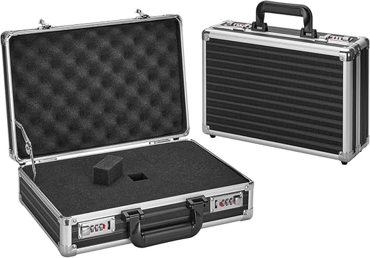 Security Lock Boxes - 14.2 x 9.4 x 4.5 Inch Medium, Portable Locking Storage Totes with Dual Combination Locks, Medicine Lock Box, Lock Boxes for Personal Items, Cash & Briefcase - Black