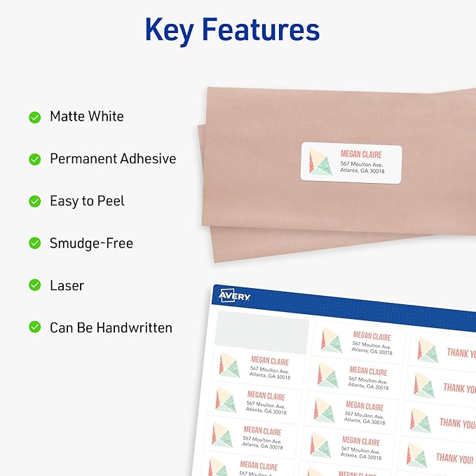 Avery Easy Peel Printable Address Labels with Sure Feed, 1" x 2-5/8" Customizable Stickers, White, 7,500 Blank Mailing Labels, Great for Mailing, Shipping, and More (45160)