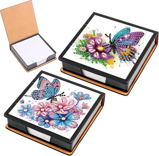 2 pcs Butterfly Diamond Painting Kit Note Box,Memo Paper Storage Box Diamond Art,Sticky Note Holder Diamond Art,Diamond Painting Memo Pad for Office Desk. (Butterfly)