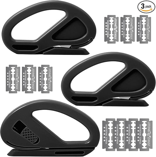 3 Pack Wrapping Paper Cutter & 10 Replaceable Blades, Safety Sliding Gift Wrap Cutter, Effortless Utility Cutting Tool for Christmas, Holidays, Birthdays, Window Tint, Car Wrap, Craft Making