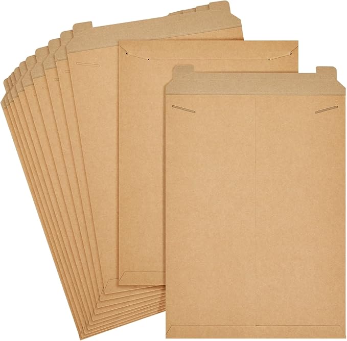 Juvale Rectangular Flat Mailers - Heavyweight 450 GSM Stock & Art Mailers - Poster Mailer Envelopes for Prints & Documents - Adhesive Flap Closure & Mailing Envelopes - 13 x 18 in, Brown, Pack of 25