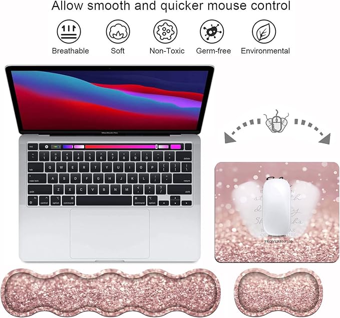 Ergonomic Keyboard Wrist Rest and Mouse Pad Wrist Rest Set with Coasters [4Pcs], Non-Slip Rubber Base for Home Office Working Studying Easy Typing & Pain Relief, Bible Verses Proverbs 31:25