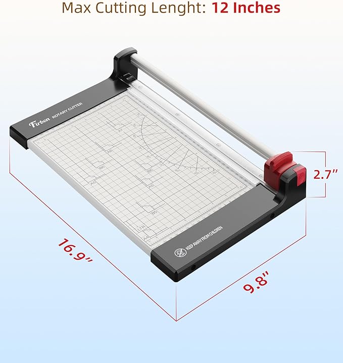 Firbon 12" Rotary Paper Trimmer with Replaceable Blade, Heavy Duty 10-Sheet Capacity Cutter for Cardstock, Photos, Scrapbooking, Office, School & Studio