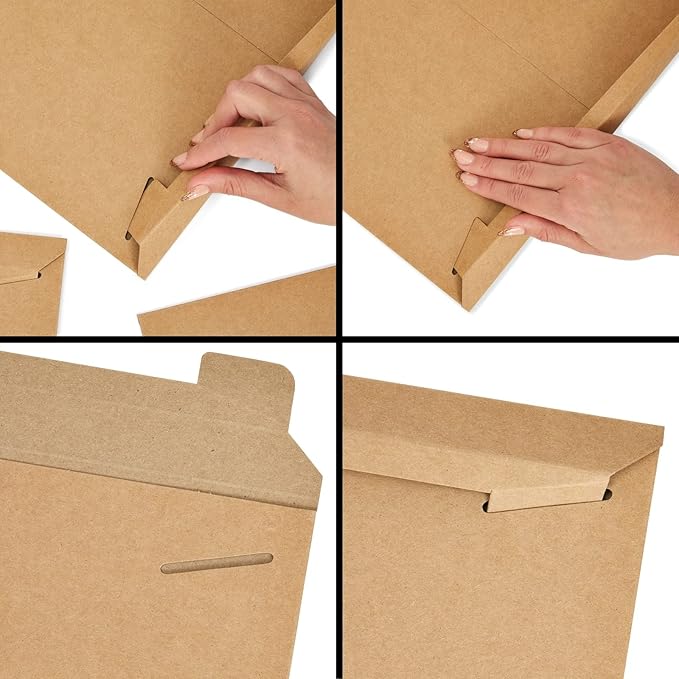 Juvale Rectangular Flat Mailers - Heavyweight 450 GSM Stock & Art Mailers - Poster Mailer Envelopes for Prints & Documents - Adhesive Flap Closure & Mailing Envelopes - 13 x 18 in, Brown, Pack of 25