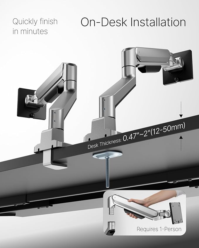 monTEK Deluxe Aluminum Monitor Arm with USB A/C for 17 to 40 Inch Curved Screens Fully Adjustable Single Monitor Arm with Clamp/Grommet, Quick Release Plate, Cable Management, VESA 75/100, MA1008UCSL