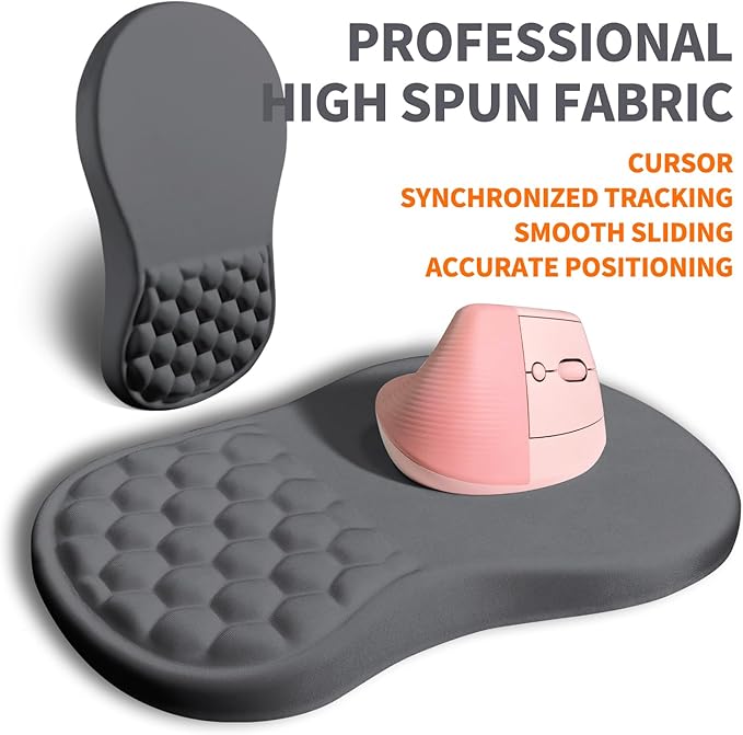 Ergonomic Joint Wrist Support Mouse Pad with Memory Foam Cushion Massage Bump, Carpal Tunnel Pain Relief Mousepad Slope Design for Wrist Rest, 11.8x7.9 in, DimGray