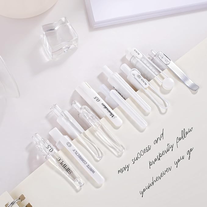 5 Count Pastel Gel Ink Pen Set,Cute Note Taking 0.5mm Fine Point Retractable 5 Count Black Ink Pens for Writing, Journaling, School, Office (White)