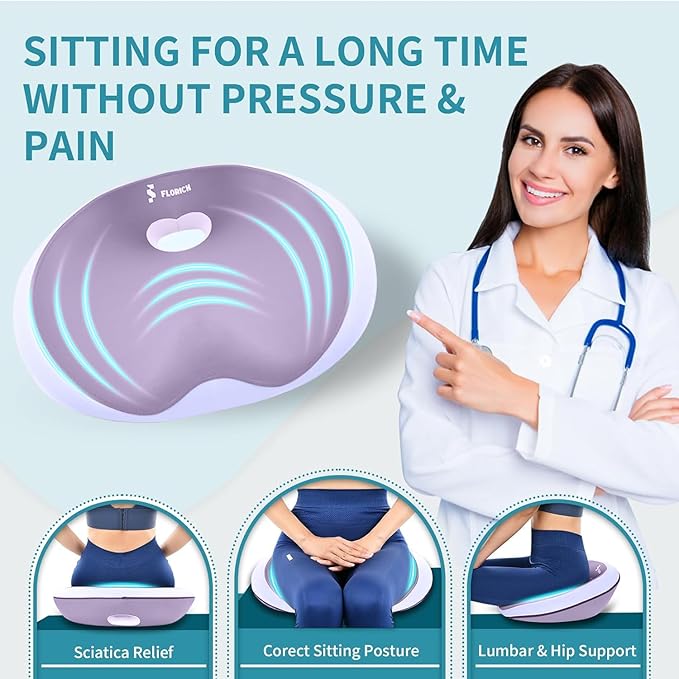 FLORICH Seat Cushion Lumbar Support Pillow for Office Chair, Car Lower Back Support, Ergonomic Desk Chair Pillow for Butt and Back Support of Memory Foam Seat Pad(Purple)