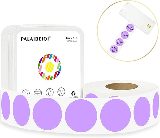 1 Inch Round Thermal Sticker Labels,Color Dot Stickers,Label Stickers,Waterproof,Oil Proof,for Thermal Printers,DIY,Office,Retail,Home and Warehouse Organization(Light Purple,1000 Pcs)