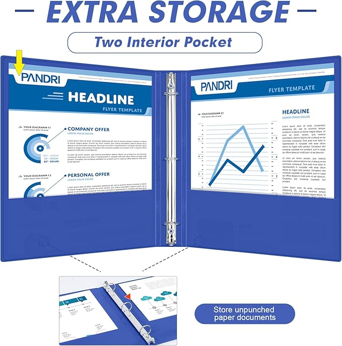 3 Ring Binder 1.5 Inch, PANDRI 6 Pack 1.5-Inch Binder Fits Letter Size 8.5'' x 11'' Paper, Versatile Binders for Office Home School, 2 Pockets, Assorted 6 Color