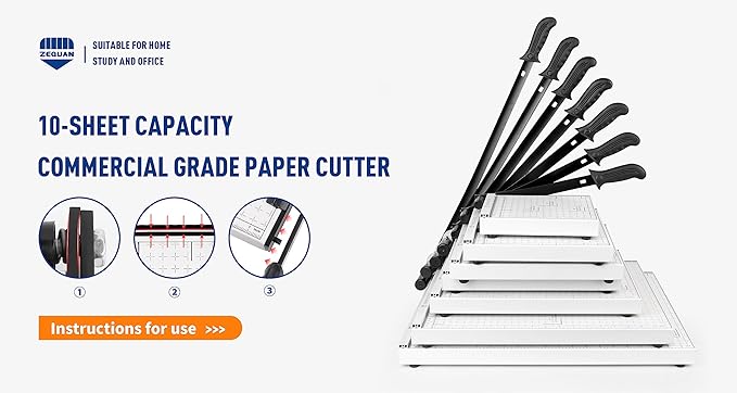 ZEQUAN A4 Paper Cutter Heavy Duty Metal Base, Stack Paper Trimmer Guillotine 13" Cutting Length, Guillotine Paper Slicer Cutter, 10 Sheet Capacity, for Office Home or School