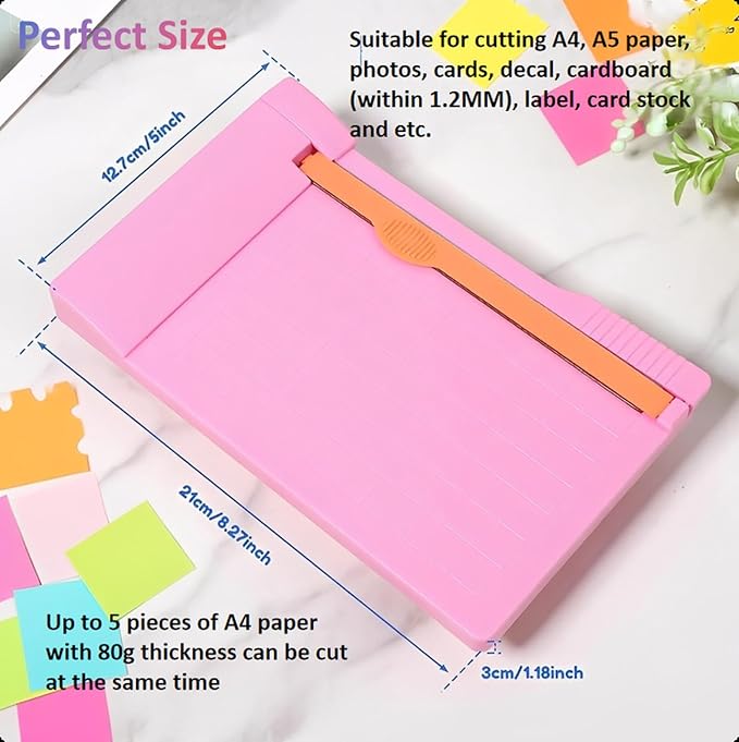 Paper Cutter, Small Paper Trimmer with Safety Guard, Portable Paper Cutter Slider, 5-Sheet Capacity, Guillotine Paper Cutter for Cardstock, Photos, Office, Scrapbooking, School, Studio, Craft