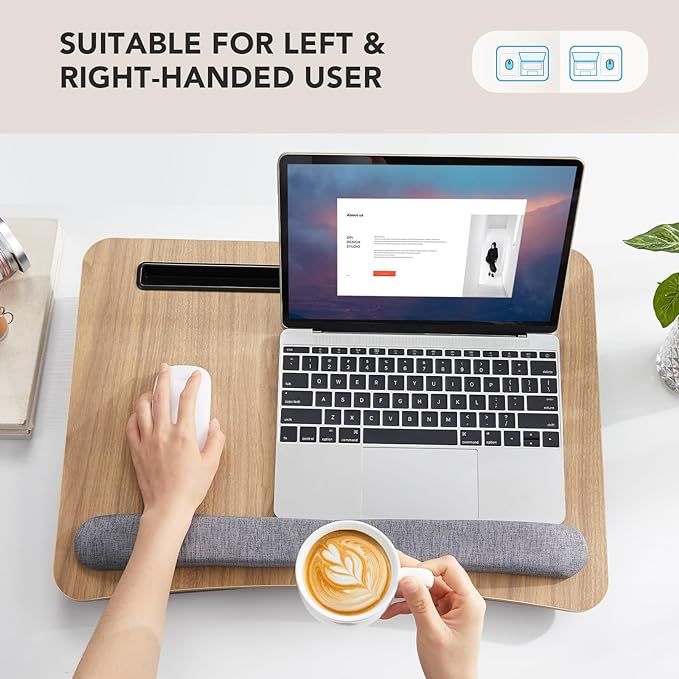 HUANUO Lap Laptop Desk - Portable Lap Desk with Cushion, Fits up to 17 inch Laptop, with Anti-Slip Strip & Storage Function for Home Office Students Use as Computer Laptop Stand, HNLD28WN