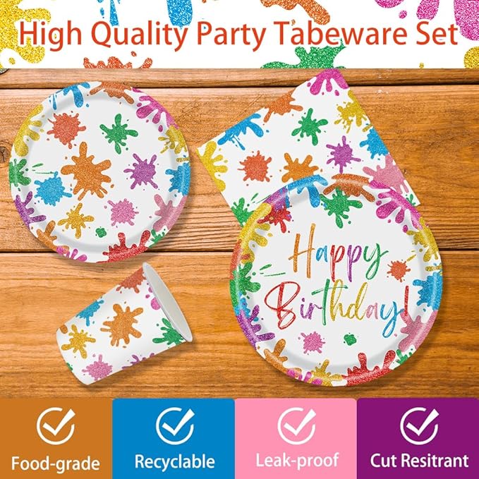 140PCS Paint Splatter Party Decorations, Painting Party Tableware Set Plates,Napkins,Cups for Art Painting Party Supplies Birthday Baby Shower Decorations